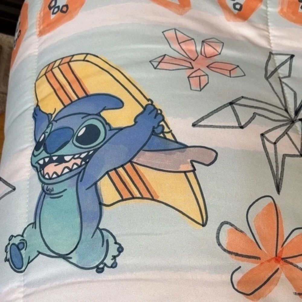 Disney Stitch Full Queen 3 Piece Comforter Tropical Funny Faces Big Kids NEW